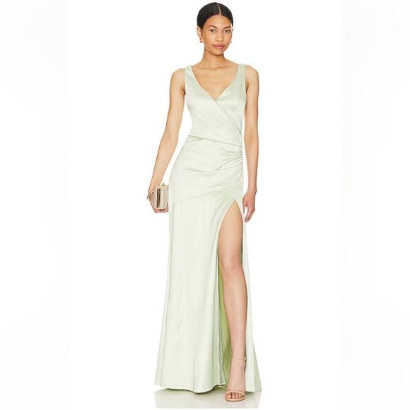 NWT Lovers and Friends Dawn Gown Sage Green draped satin maxi dress Revolve M NWT Lovers and Friends Dawn Gown Sage Green draped satin maxi dress Revolve M
